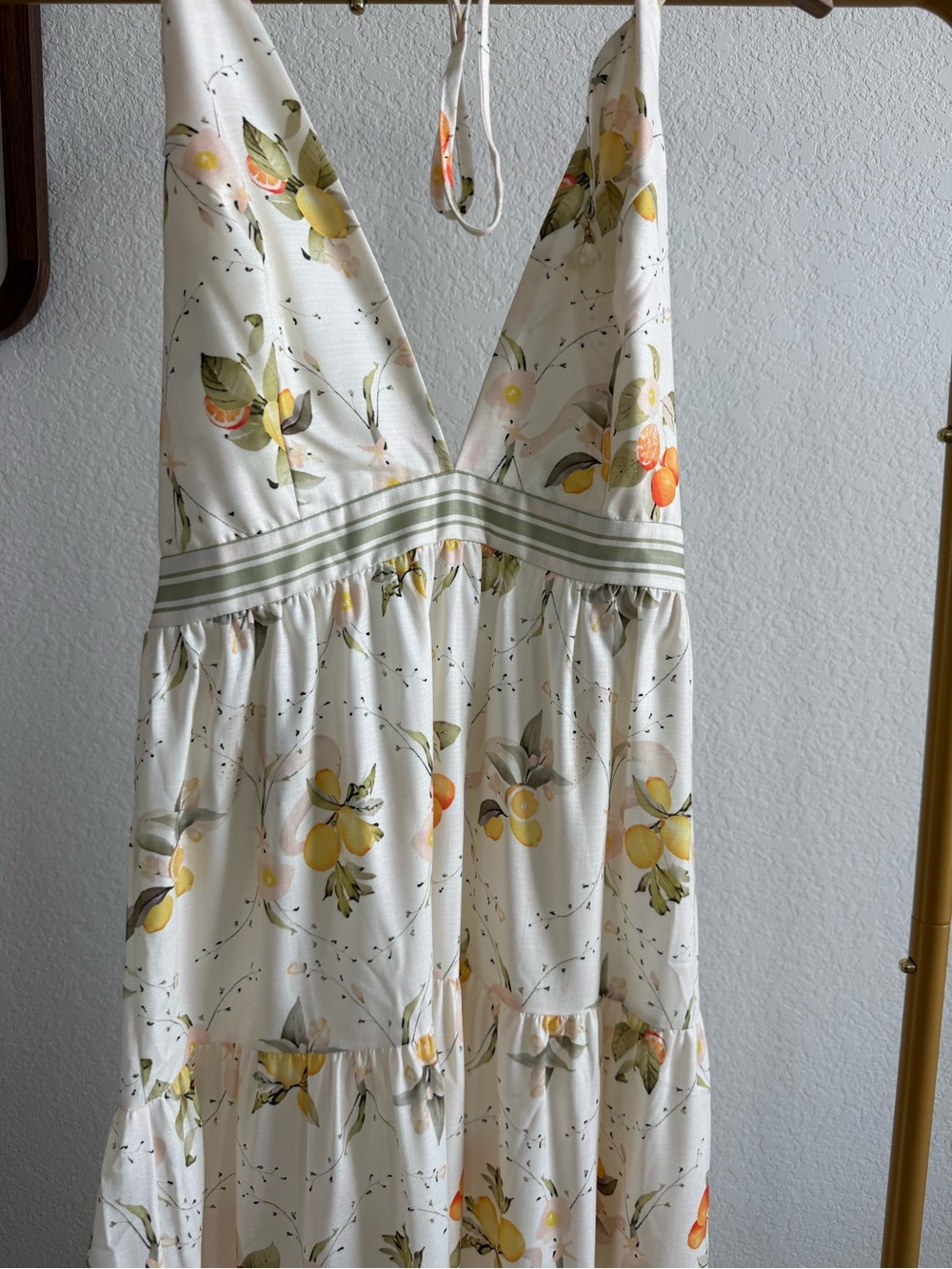 Lemon Print Deep V-Neck Open Back Maxi Dress for Tropical Vacations & Beachside